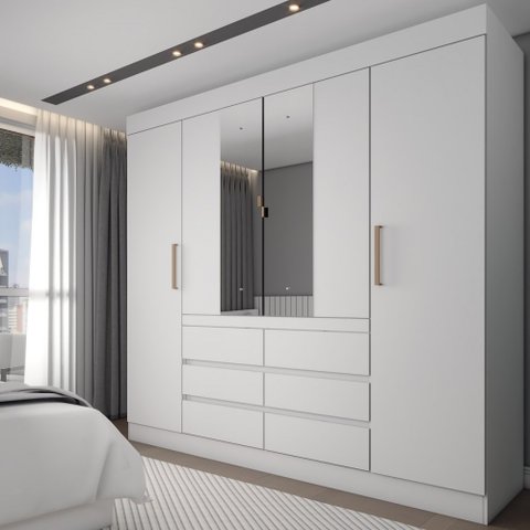 Guarda-roupa Casal Honey 4 Portas 6 Gavetas com Espelho - Panorama Móveis