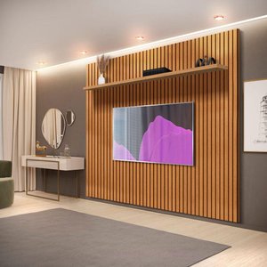 Painel De TV Para Sala Ripado Até 75 Polegadas 2.2 Nature Valerius Shop JM
