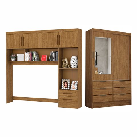 Guarda Roupa Casal Modulado Sevilha 4 e 2 Portas 8 Gavetas com Espelho Carioca Móveis