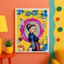 Ver imagem 1 de Quadro Decorativo Frida Elegante - Cores Vibrantes 24x18cm:moldura Preta