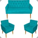 Ver imagem 1 de Kit Namoradeira Decorativa Para Sala Capitonê Com Base + 2 Poltronas Para Recepção Suede