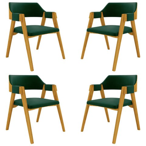 Kit 4 Cadeiras Sala de Jantar e Jogos Carteados Madeira Maciça Poker Veludo Verde/mel G42 - Gran Bel