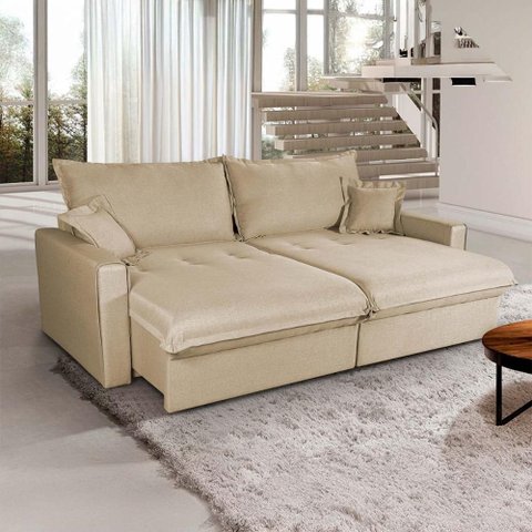 Sofá Cama Lume sem Caixa 2,30m Linho Bege - King House