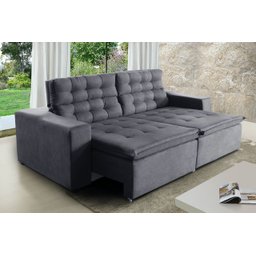Sofá Londres 300cm Retrátil Reclinável Cinza – WS - 1