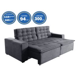 Sofá Londres 300cm Retrátil Reclinável Cinza – WS - 2