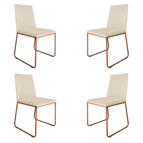 Kit 4 Cadeiras de Jantar Lille Base Aramado Bronze Veludo Bege - Montanaris Decor