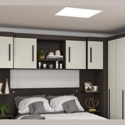 Armário Aéreo Ponte Modulada Casal Para Quarto 1,50m 4 Portas 1 Nicho Marrom Madeira Branco - 1