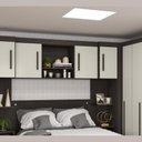 Ver imagem 1 de Armário Aéreo Ponte Modulada Casal Para Quarto 1,50m 4 Portas 1 Nicho Marrom Madeira Branco