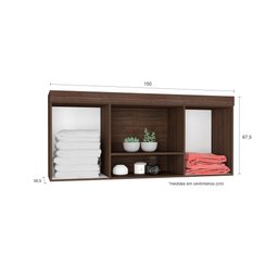 Armário Aéreo Ponte Modulada Casal Para Quarto 1,50m 4 Portas 1 Nicho Marrom Madeira Branco - 4