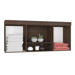 Armário Aéreo Ponte Modulada Casal Para Quarto 1,50m 4 Portas 1 Nicho Marrom Madeira Branco - 3