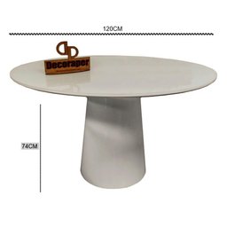 Mesa Jantar Cone Laqueado Tampo Redondo Laca com Vidro 120cm Offwhite - 2
