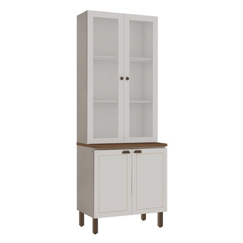Armário Cozinha Cristaleira Conecta Frizz Branco/Ebano