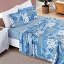 Ver imagem 2 de Jogo de Cama Lençol Dallas Casal Padrão Microfibra 4 Peças - Azul Sereno Patchwork