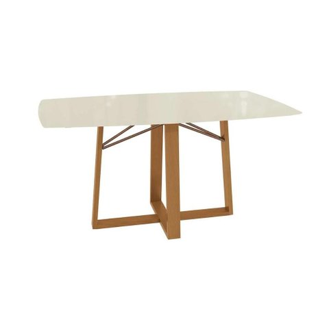 Mesa Multiuso Cozinha Elma Premium Madeira Maciça c/ Tampo Madeirado c/ Vidro 170x90cm Carvalho/Off