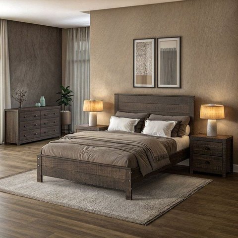 Cama Queen Rústica de Madeira Maciça