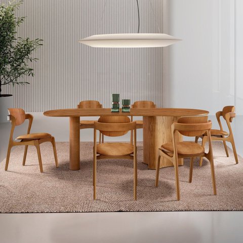 Conjunto Mesa 180cm x 80cm Tampo MDF Canto Copo 6 Cadeiras Celeste Marrom/Star Caramelo/Imbuia