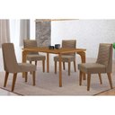 Ver imagem 1 de Sala Jantar Mesa Londrina Tampo Curvo 120cm+4 Cadeiras Maldivas Madeira Naturale - Capuccino/suede