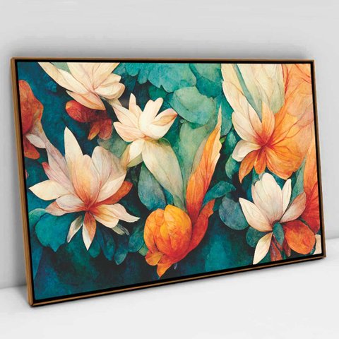 Quadro Decorativo em Canvas Primavera TaColado Moldura Flutuante 4,5cm Freijó 120 x 80cm