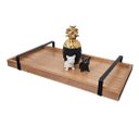 Ver imagem 1 de Bandeja Decorativa para Bar Bebidas Cantinho do Café com Alças Metal sem Espelho Cor Madeira / Preta