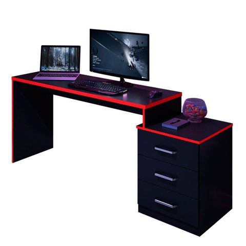 Mesa Gamer com Gaveteiro 3 Gavetas Drx-5000 Preto/vermelho