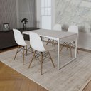 Ver imagem 1 de Mesa Industrial Base Ferro Branco Tampo 137X90 Branco 4 Cadeiras Madeira Assento Branco Branco