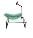 Ver imagem 2 de Kit Cuba de Vidro Oval 10mm Verde Oliva com Tampo 40cm Incolor e Suporte Preto