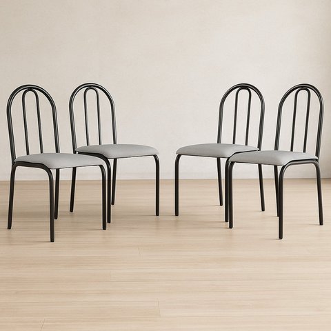 Conjunto 4 Cadeiras para Cozinha e Sala de Jantar Preto/Cinza