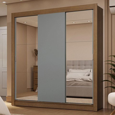 Guarda-roupa Casal 3 Portas de Correr com Espelhos 2 Gavetas Rustic/cinza Sublime Madesa Rustic/