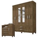 Ver imagem 1 de Guarda Roupa Casal Modena com Espelho 6 Portas e Cômoda Sapateira Cannes Malbec - Incorplac
