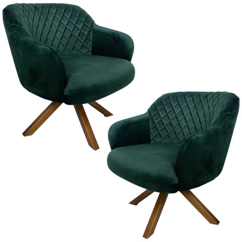 Kit 2 Poltronas Decorativas Kitana Pés Madeira Giratório Veludo Verde - Gran Belo