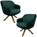 Ver imagem 1 de Kit 2 Poltronas Decorativas Kitana Pés Madeira Giratório Veludo Verde - Gran Belo