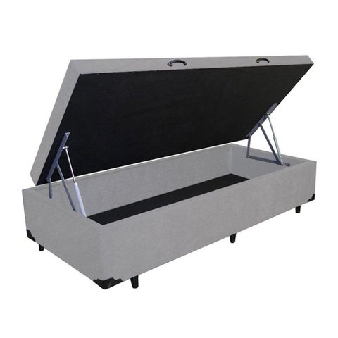 Box Bau Blindado Suede- Solteiro 88x198x38 - Novo:cinza