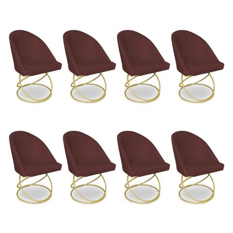 Kit 08 Cadeiras Poltrona de Jantar Bela Suede Base Metálica Luxo Dourado - Pallazio