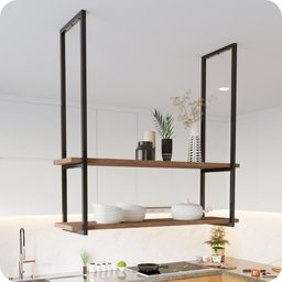 Nicho Preto Prateleira Suspensa Teto Cozinha Madeira 1.20mt - 1