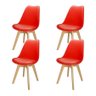 Kit 4 Cadeiras Charles Eames Leda Design Wood Estofada Base Madeira - Vermelha - 1