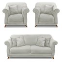 Ver imagem 1 de Kit 2 Poltronas e Sofá Living 2 Lugares 1,60m Vênus Veludo Pés Castanho - Pallazio - Cinza Prata