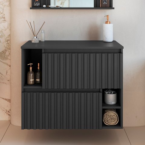 Gabinete Banheiro 75cm para Cuba 2 Portas Tunís Grafite F10 - Mpozenato