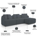 Ver imagem 4 de Sofá 4 Lugares com Chaise Direito Sala Living 288cm Arlo F04 Bouclê Grafite - Lyam Decor