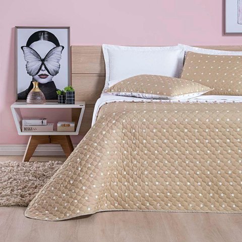 Kit Cobre Leito Celine Casal Queen Dupla Face Micropercal 200 Fios 03 Peças - Cáqui