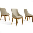 Ver imagem 4 de Kit 4 Cadeira de Jantar Estofada Ísis Linho Bege Base Madeira Castanho