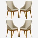 Ver imagem 1 de Kit 4 Cadeira de Jantar Estofada Ísis Linho Bege Base Madeira Castanho