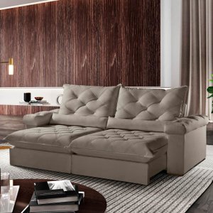 Sofá Retrátil e Reclinável 2,40m 4 Lugares Pillow com 18cm Fibra Siliconada Veneza - Movenzo Estofad