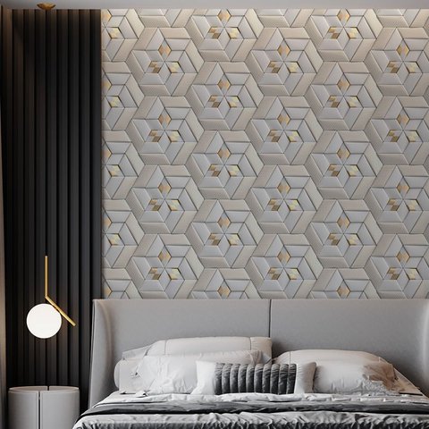 Papel de Parede 3d Adesivo Geométrico Dourado - 3,0m