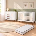 Ver imagem 1 de Kit Quarto de Bebê Q Encanto Retrô com Berço Mini Cama Cômoda Sapateira e Colchão D18 130x70 Movellu