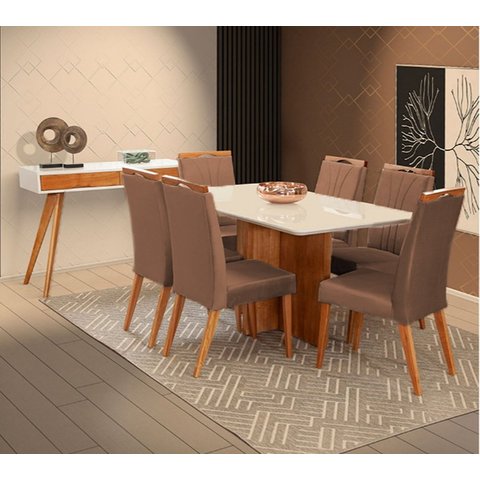 Mesa de jantar + 6 Cadeiras Milão tampo 160 cm terracota