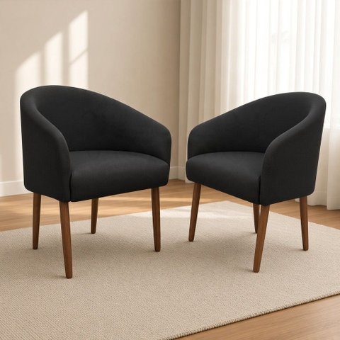 Kit 02 Poltronas Estofada para Sala de Estar Luna Suede - Élpis Móveis - Preto