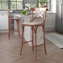 Ver imagem 3 de Banqueta Cross Alta para Cozinha em Aço Cobre com Encosto X e Corano Sofisticada Home Design - Bege