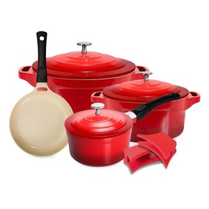 Jogo de 4 Panelas Revestimento Cerâmico Vermelhas Le Cook