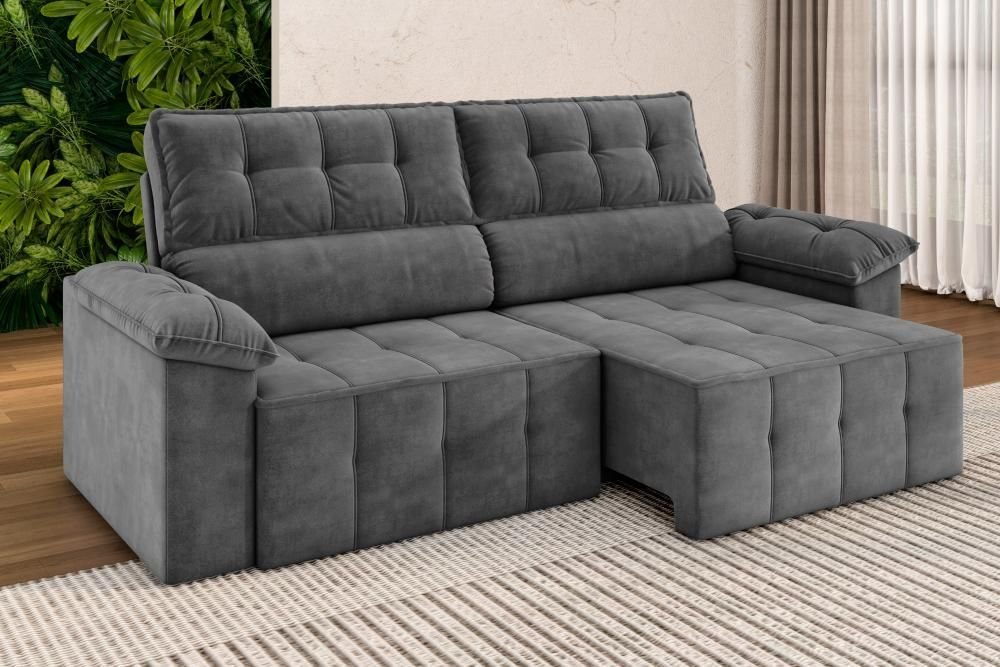Sofá Santiago 2,20m Retrátil/reclinável Suede Cinza - Xflex Sofás