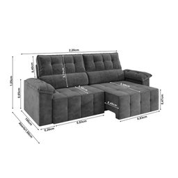 Sofá Santiago 2,20m Retrátil Reclinável Xflex Sofás Suede - 3